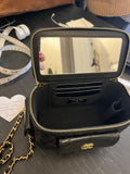 Chanel Quilted Crossbody Vanity Case in Black Leather