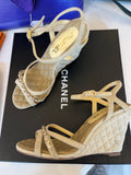 Pre Loved Chanel Beige Quilted Suede Wedge Sandals UK 6 (excellent)