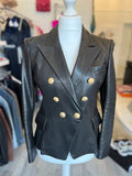 Balmain Double Breasted Black Leather Blazer FR 42 UK 14