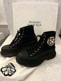Pre Loved Alexander McQueen Pearl & Crystal Embellished “Tread” Combat Boots UK 7