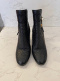 Pre Loved Chanel Black Quilted Leather Ankle Boots with Pearl Detail UK 5