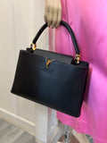 Pre Loved Louis Vuitton Capucines Bag in Black Tourillon Leather (Pristine) Gold Tone Hardware