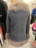 Pre Loved Dolce & Gabbana Grey Wool Knit Coat with Mongolian Lamb Fur Trim size 38 UK 6-8