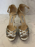 Pre Loved Jimmy Choo Silver Strappy Platform Heels UK 5