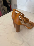 Pre Loved Manolo Blahnik tan pleated leather sandals UK 4