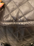 Pre Loved Burberry Black Leather Coat with Fur Trims Size 44 ( Fits Uk10 ) (excellent) .