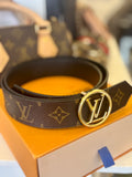 Pre Loved Louis Vuitton LV Circle Monogram/Black Epi Reversible Belt - 90cm