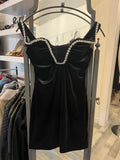 Pre Loved Self Portrait Black Velvet & Crystal Mini Dress Uk6