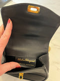 Pre Loved Salvatore Ferragamo Gancini Black Leather Crossbody or Belt Mini Bag on Chain