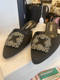 Pre Loved Manolo Blahnik Black Satin Mules UK 6