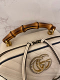 Pre Loved Gucci GG Marmont Bamboo Top Handle Handbag in White