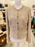 Pre Loved Chanel Gold Metallic Threads Tweed Jacket Fr46 Fits UK 14