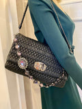 Pre Loved Miu Miu Black Matalasse Leather Crystal Cloque Flap Shoulder Bag