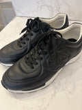 Pre Loved Gents Chanel Black Logo Leather Trainers Size UK 8.5