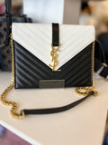 Pre Loved Yves Saint Laurent Black & White Leather Chevron Envelope Bag