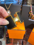 Hermes Olympe Gold Tone & Black Calfskin Cuff