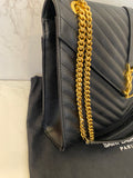Pre Loved Saint Laurent Large College Chevron Bag in Black Leather - Excellent