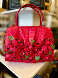 Pre Loved Nancy Gonzalez Flower Appliqué Bag in Cerise Pink Exotic Leather (Excellent)