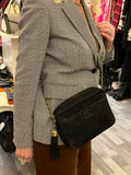 Chanel Vintage Quilted Suede Crossbody Bag in Black