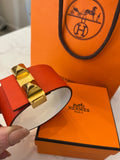 Pre Loved Hermes Reversible Collier de Chien Cuff in Orange / White (new)