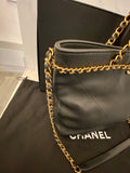 Pre Loved Chanel CC Lock Chain Shopping Tote in black calfskin (excellent) **reserved CH**