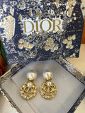 Pre Loved Dior Gold Plated Tribales Earrings feature CD letter charms, white pearl drop crystal detail (excellent)