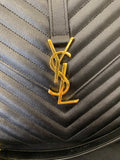 Pre Loved Saint Laurent Large College Chevron Bag in Black Leather - Excellent