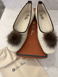Pre Loved Loro Piana Ivory Cashmere Ballet Flat Slippers Fur Pom Pom (new)