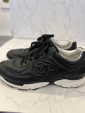 Pre Loved Gents Chanel Black Logo Leather Trainers Size UK 8.5