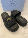 Pre Loved Prada Black Crochet Flatform Slides UK 7 - NEW