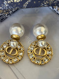 Pre Loved Dior Gold Plated Tribales Earrings feature CD letter charms, white pearl drop crystal detail (excellent)