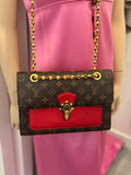 Pre Loved Louis Vuitton Victoire Shoulder Bag in Monogam Canvas and Red Leather - Excellent