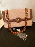 Pre Loved Chanel Single Flap Classic in Dusky Pink & Burgundy - Excellent