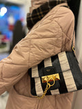 Pre Loved Mulberry Mini Kelley Shoulder Bag with Black & White Ayers Stripes