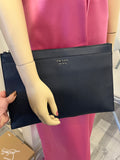 Pre Loved Prada Saffiano Leather Baltico Grey Flat Pouch, Clutch (excellent)