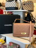 Chanel Label Click Flap Bag 2018 in Dusty Pink Lambskin Leather