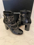 Pre Loved Chanel Black Crackle Patent Ankle Boots UK 4.5