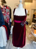 Pre Loved Dolce & Gabbana Burgundy Velvet Dress Crystal Detail size 46 UK 14