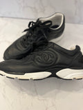 Pre Loved Gents Chanel Black Logo Leather Trainers Size UK 8.5