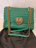Pre Loved Dolce & Gabbana Devotion Shoulder Bag in Green Interwoven Leather with Pouch (excellent)