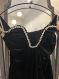 Pre Loved Self Portrait Black Velvet & Crystal Mini Dress Uk6