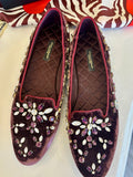 Pre Loved Dolce and Gabbana burgundy velvet and crystal loafers size UK5.5