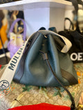 Pre Loved Mulberry Millie tote bag in green leather with webbing strap