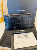 Saint Laurent Fragments Zipped Card Case in Black Embossed Leather