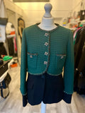 Pre Loved Chanel Green Tweed & Black Double Layer Jacket size FR42Fit (fits uk12)