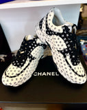 Pre Loved Chanel Runner Sneakers Black & White CC Suede & Leather UK6.5 New