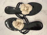 Pre Loved Chanel Black & Cream Camellia Sandals UK 4