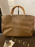 Pre Loved Gucci Bamboo Shopper Tote bag in Brown Grained Leather (SALE)