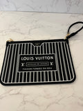 Pre Loved Louis Vuitton Black and White Stripe Neverfull Pouch - Excellent
