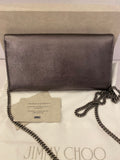 Pre Loved Jimmy Choo Pewter Metallic Leather Clutch / Wallet on Chain (excellent)